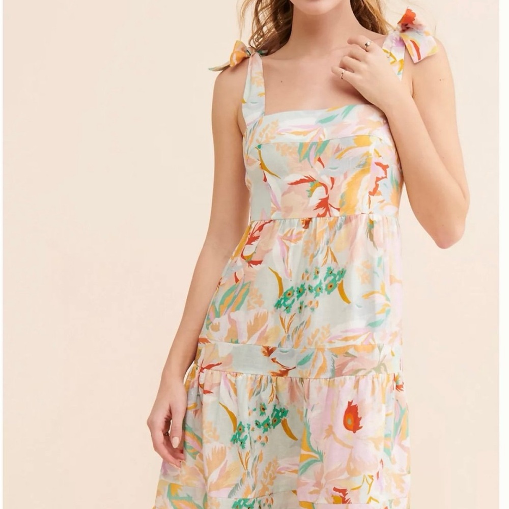 Anthropologie Pastel Floral Tiered Sundress - Pink, Coral & Mint